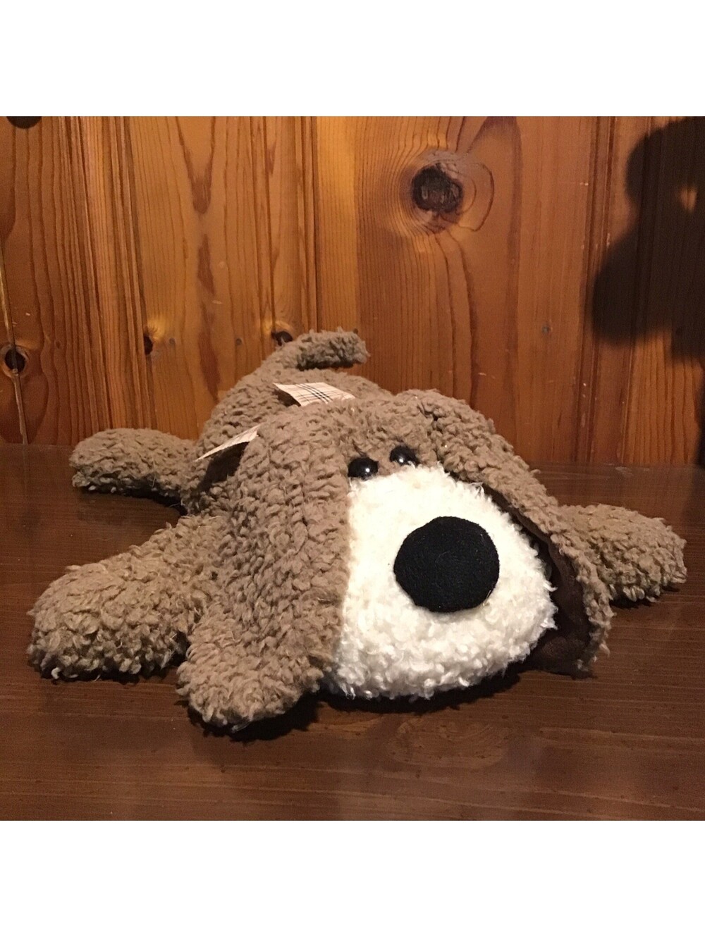 Animal Adventure Brown White Flat Dog Plush 11" Poodle Curly Fur Plaid Bow 2001